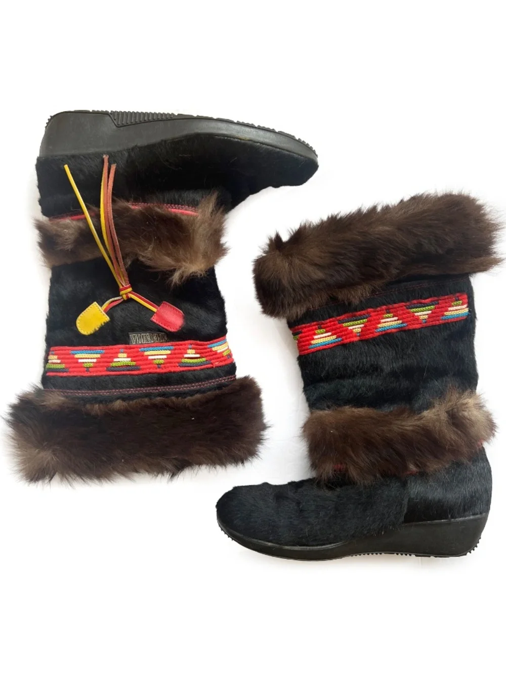 TECNICA VTG Italian Fur Ski Boots, Brown Winter Boots, Women's EU 39 / US 8.5